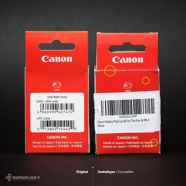 Canon LP-E6 • Boîtes vues de dos